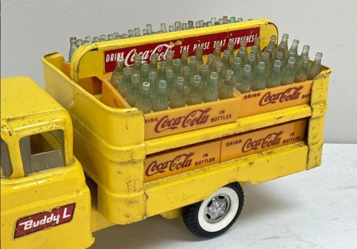 VINTAGE NM 1950'S BUDDY L PRESSED STEEL COCA-COLA ANTIQUE DELIVERY TRUCK  15" 