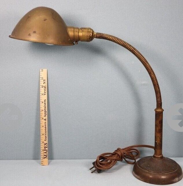 Vintage Brass Gooseneck Desk Lamp Almond Mfg Co Brass Heavy base