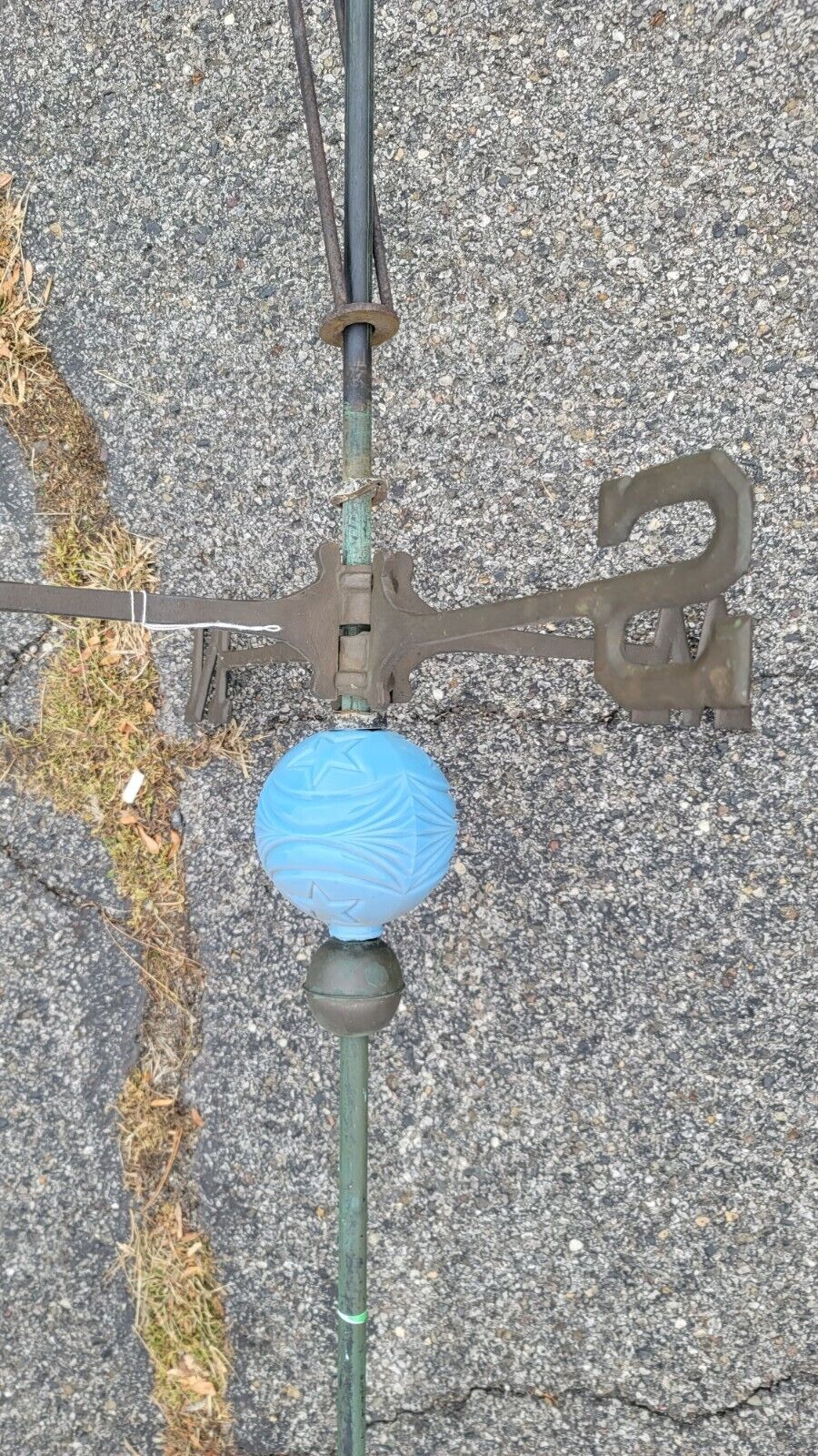 Vintage LARGE antique Weathervane Directionals post copper ball Blue Glass Star 