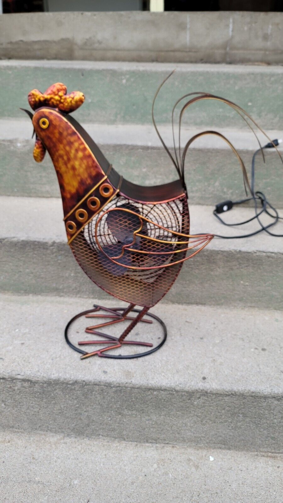 Vintage Rooster Chicken Electric Fan Sculpture Farmhouse Farm Brutalist Art