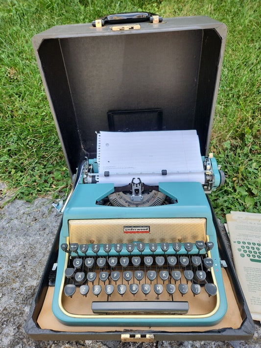 Vintage 1950s Underwood Golden Touch WORKING Blue Typewriter Case  RIBBON