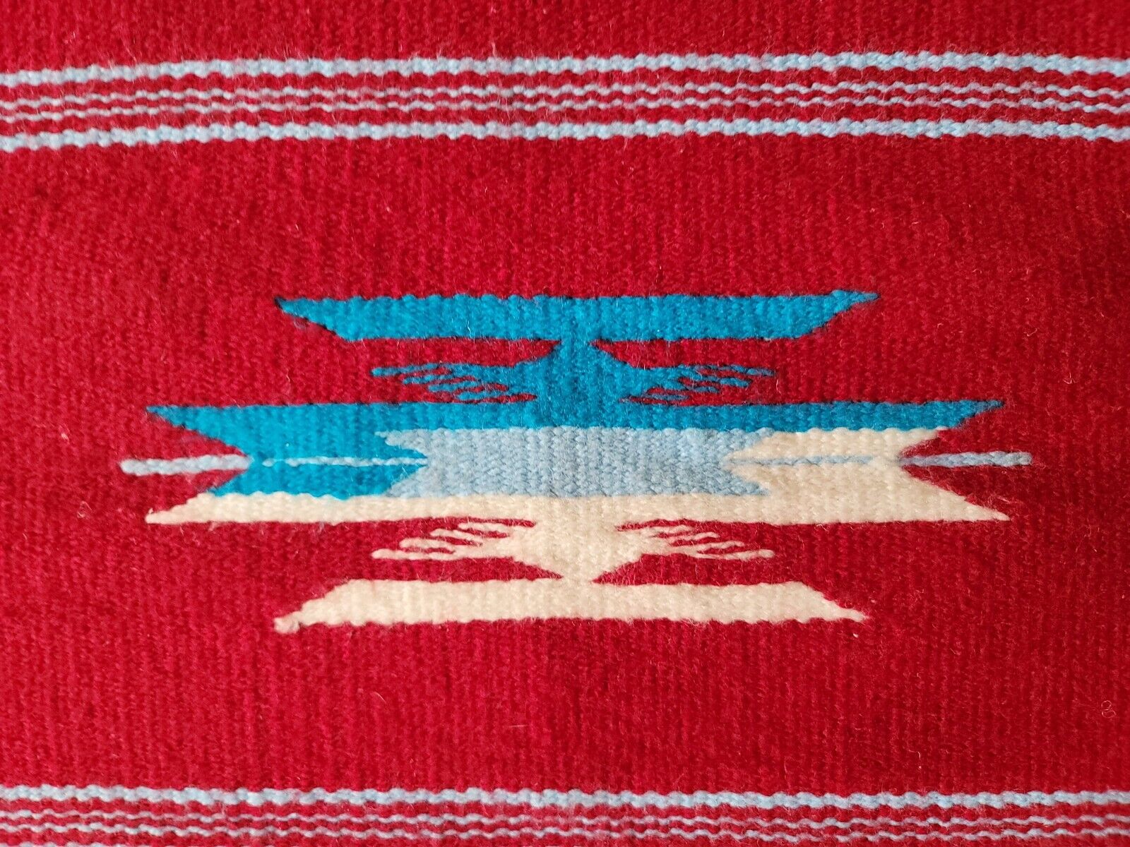 Vintage Woven Wool Southwestern Navajo Style Area Rug Fringes 31" x 13.5" 