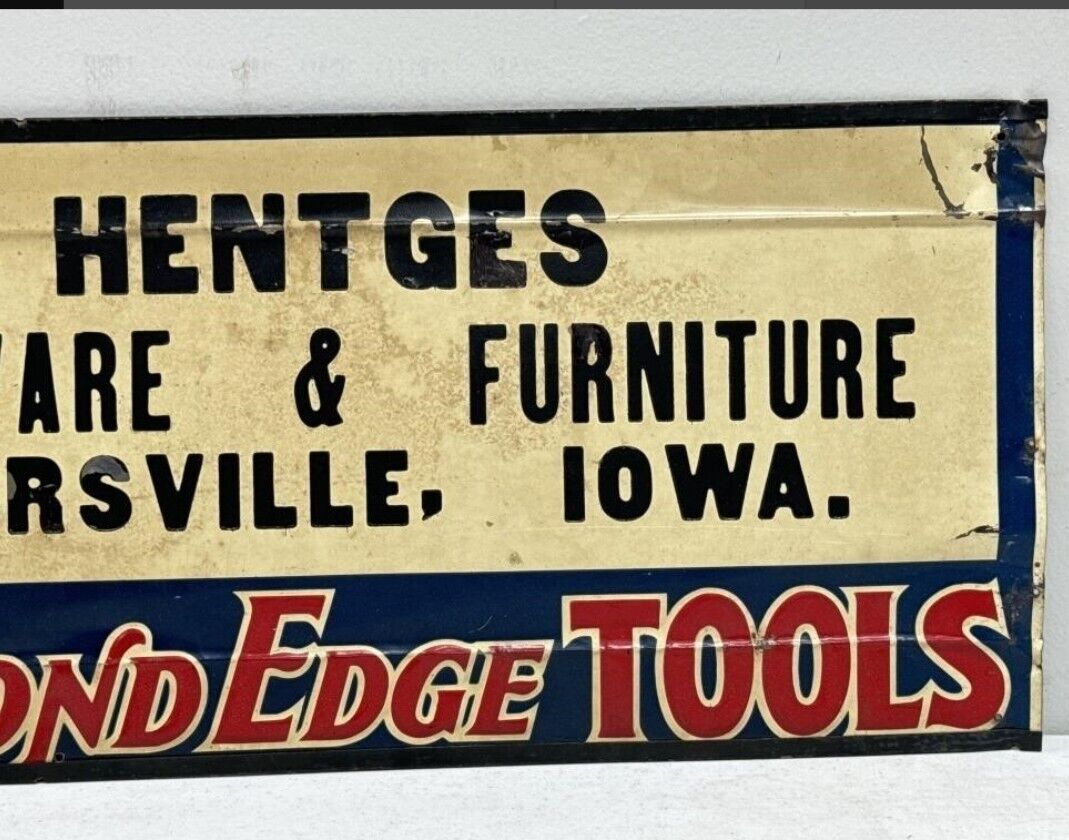 Vintage Diamond Edge Tools Tin Embossed General Store Advertising Sign 28" Long 