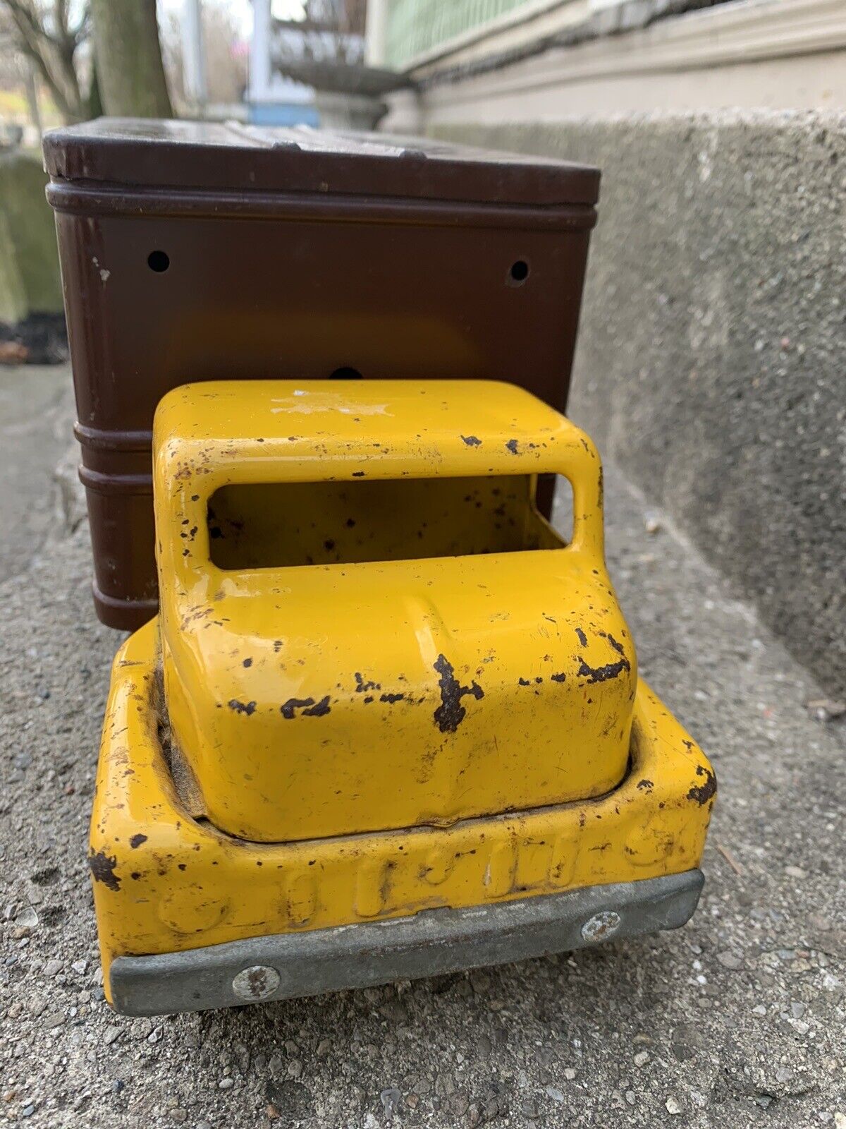 Vintage 50's Structo Parcel Service Truck Steel Yellow Brown Kids Toy