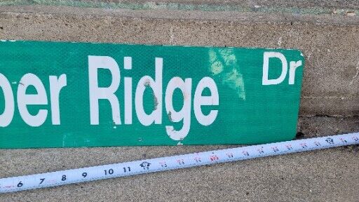 Timber Ridge Metal Street Sign Green 6" X 24" Vintage Reflective RARE Cave Man