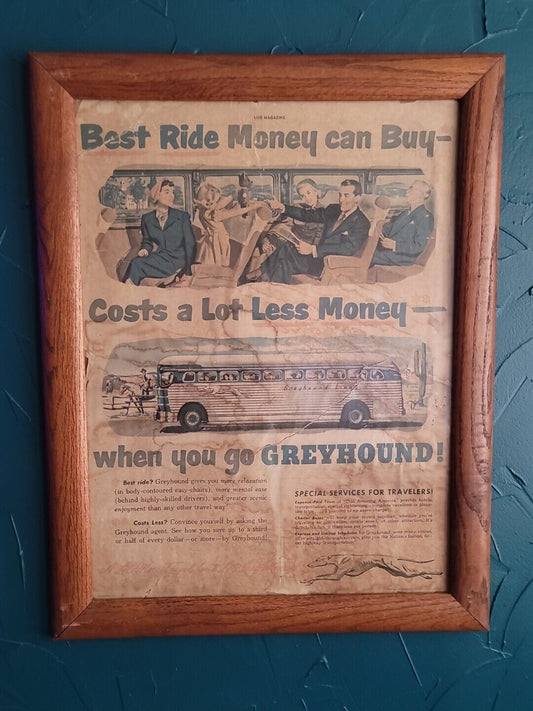 Vintage Greyhound Framed Poster 21 3/4×27 1/2 in original advertisement 