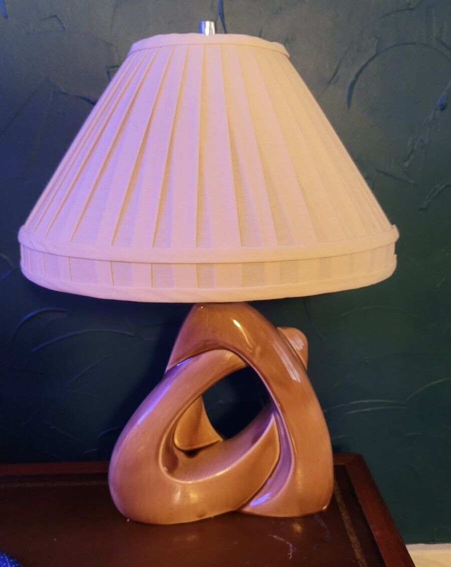 Mid-Century Modern MCM Artsy  Pink Ceramic Table Lamp 23" Tall W/ Shade