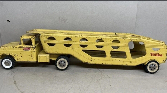 Vintage Pressed Steel Tonka Car Carrier Semi Truck Tractor Trailer Hauler