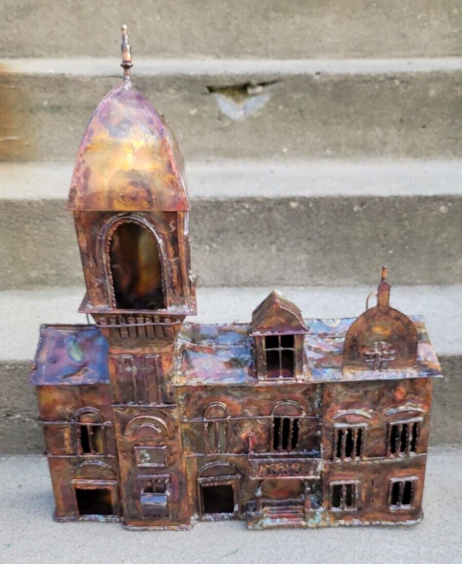 Vintage Copper CITY BUILDING Sculpture Metal Wall Art Hanging Town MCM Magaw Org