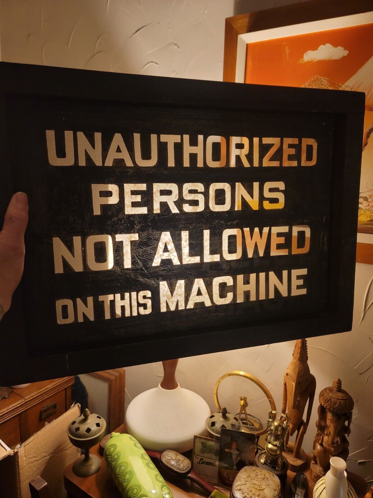 Rare Union Pacific Railroad Original Screen Print Wood Frame  Unauthorized Sign 