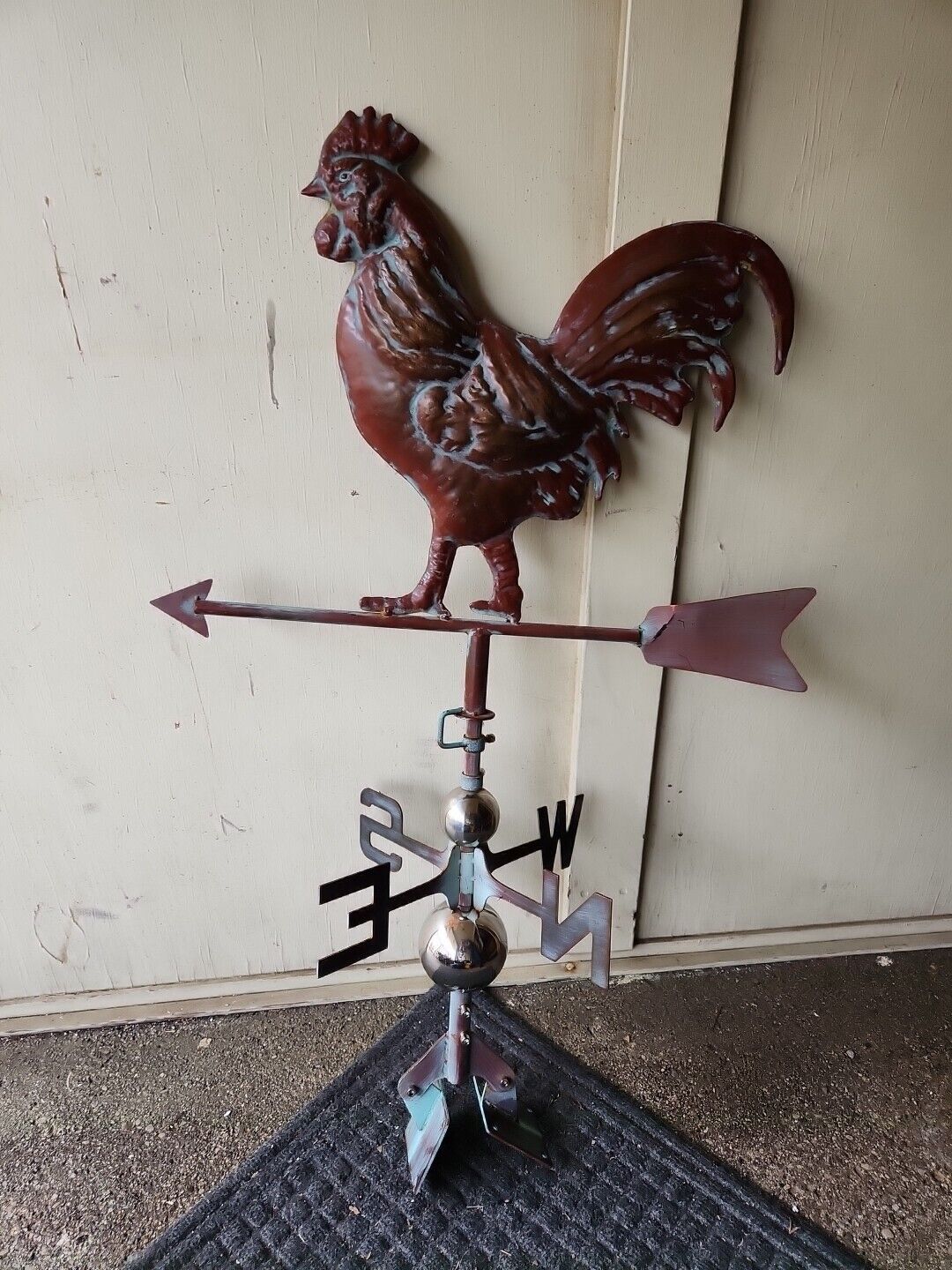 LARGE Handcrafted 3Dimensional  ROOSTER Weathervane Copper Patina Finish