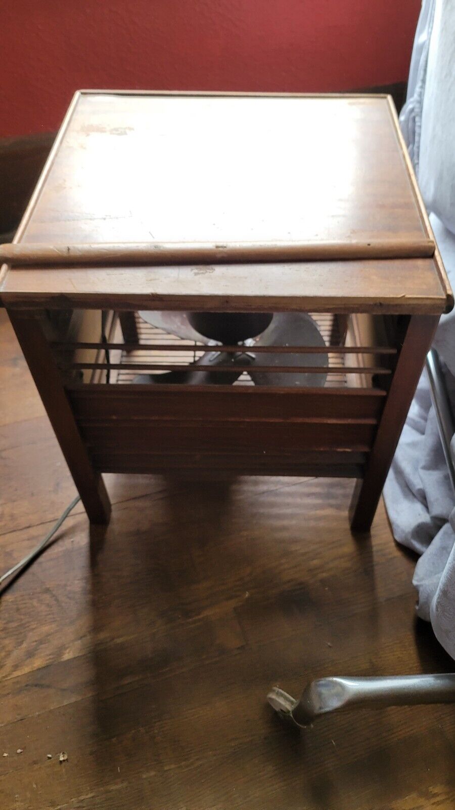 Vintage Rare Diehl Mahogany Hassock Ottoman Wooden Floor Box Fan WORKING 