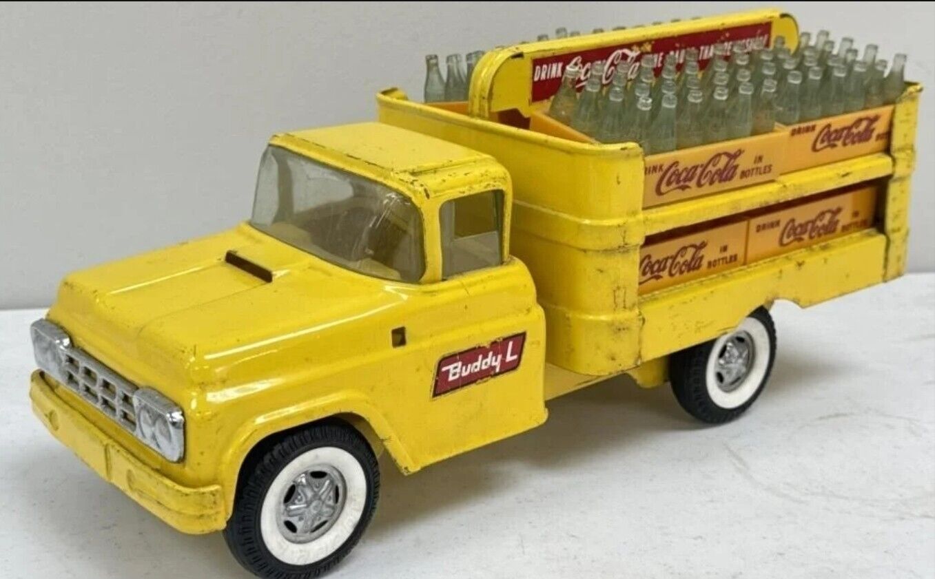 VINTAGE NM 1950'S BUDDY L PRESSED STEEL COCA-COLA ANTIQUE DELIVERY TRUCK  15" 