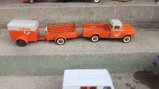 Vintage Nylint U Haul 60 Ford Pickup Truck + Trailers, Pressed Steel 3 Piece Set