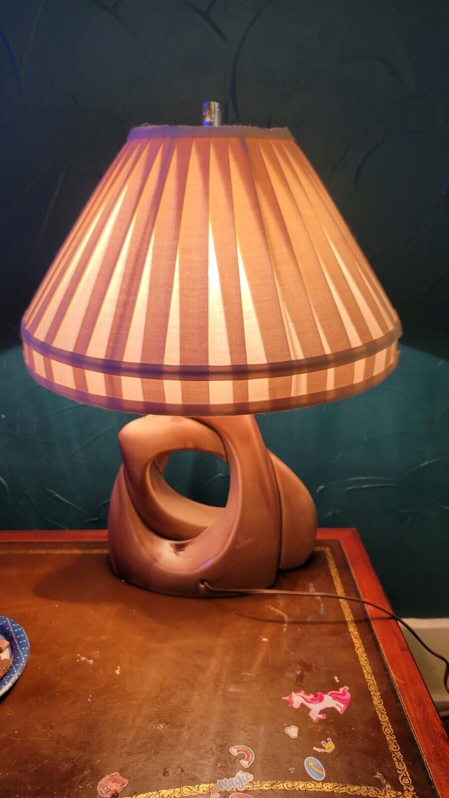 Mid-Century Modern MCM Artsy  Pink Ceramic Table Lamp 23" Tall W/ Shade