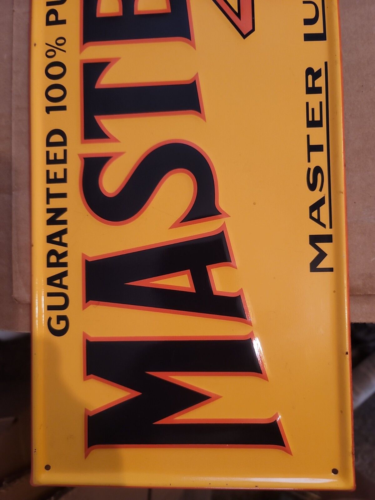 Mastermobile Master Lubricants Embossed Metal Sign 7 5/8 x 29" advertising Gas