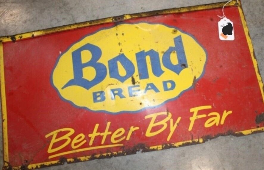 Super Rare Porcelain Bond Bread Advertising Sign  28" x 15" Farm Barn Man Cave D