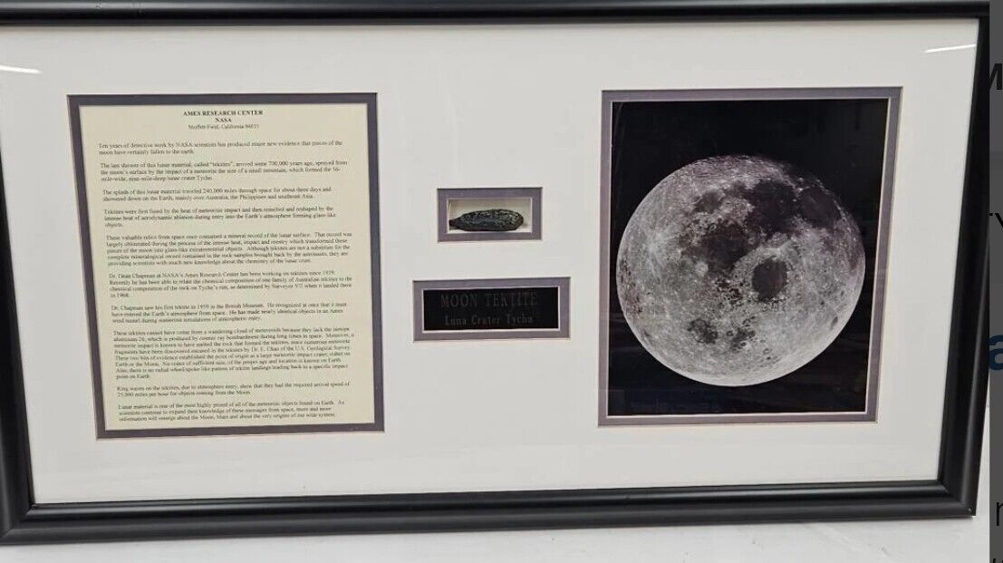 NASA Moon Tektite Luna Crater Tycho Framed 30" x 16" Space Alien Astronaut COA