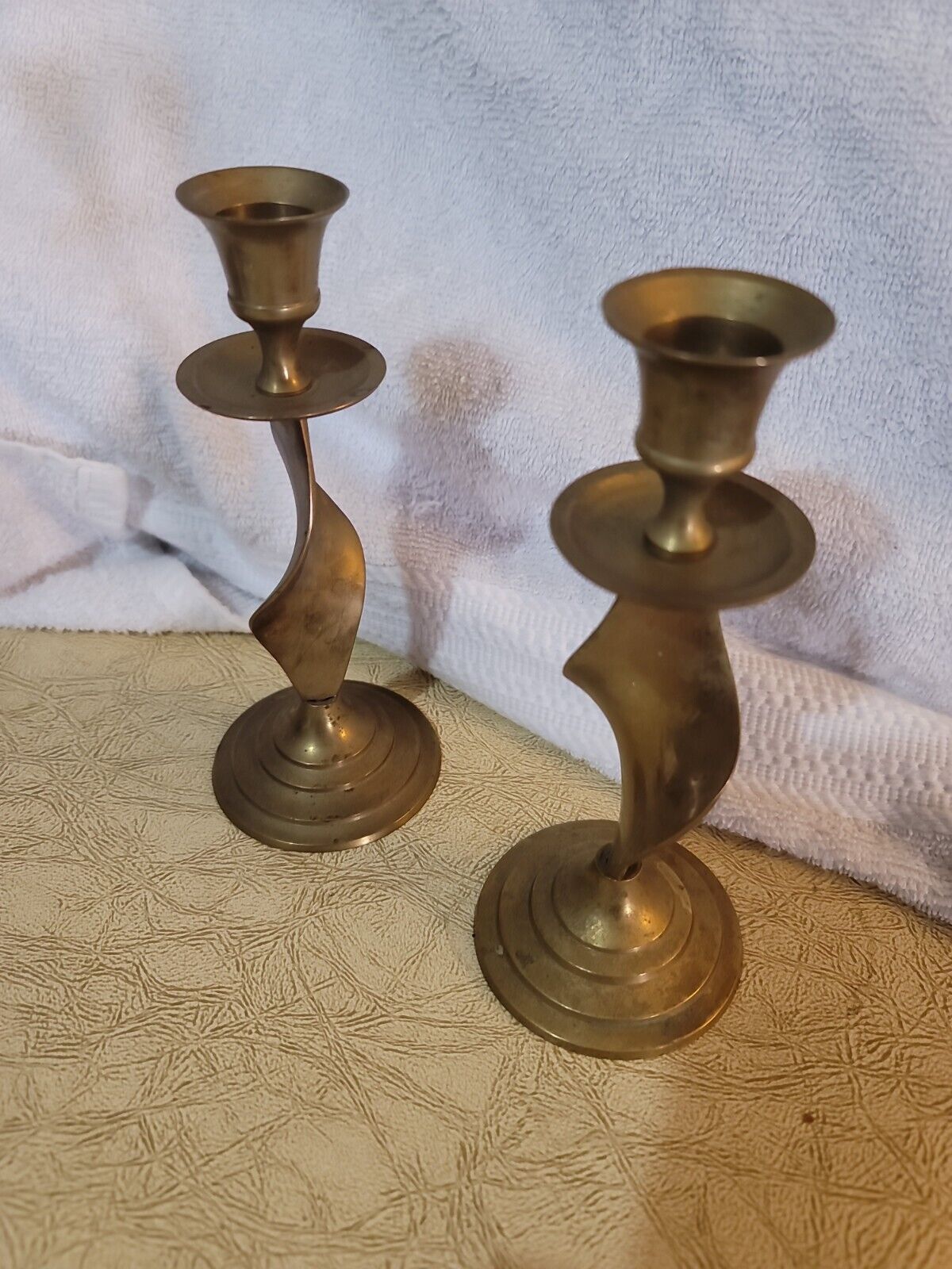 Brass Swirl Twist Candle Holders, India, Cool Collectible Decor MCM