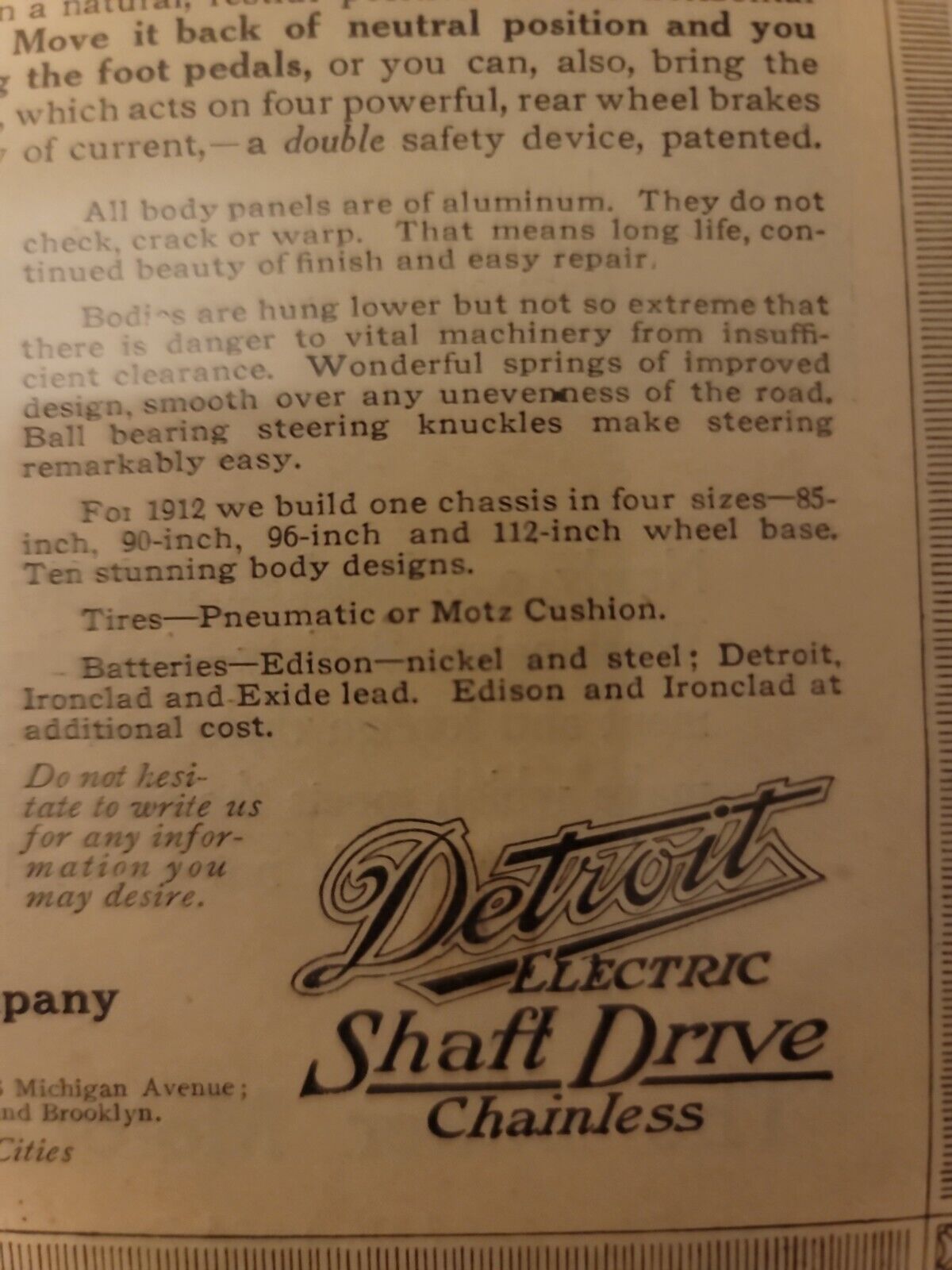 Harvey’s Wallhangers Early 1900s Detroit Electric Shaft Drive Advertisement  