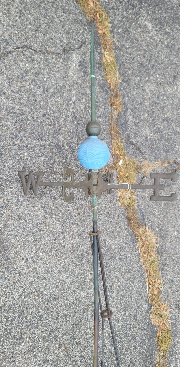 Vintage LARGE antique Weathervane Directionals post copper ball Blue Glass Star 