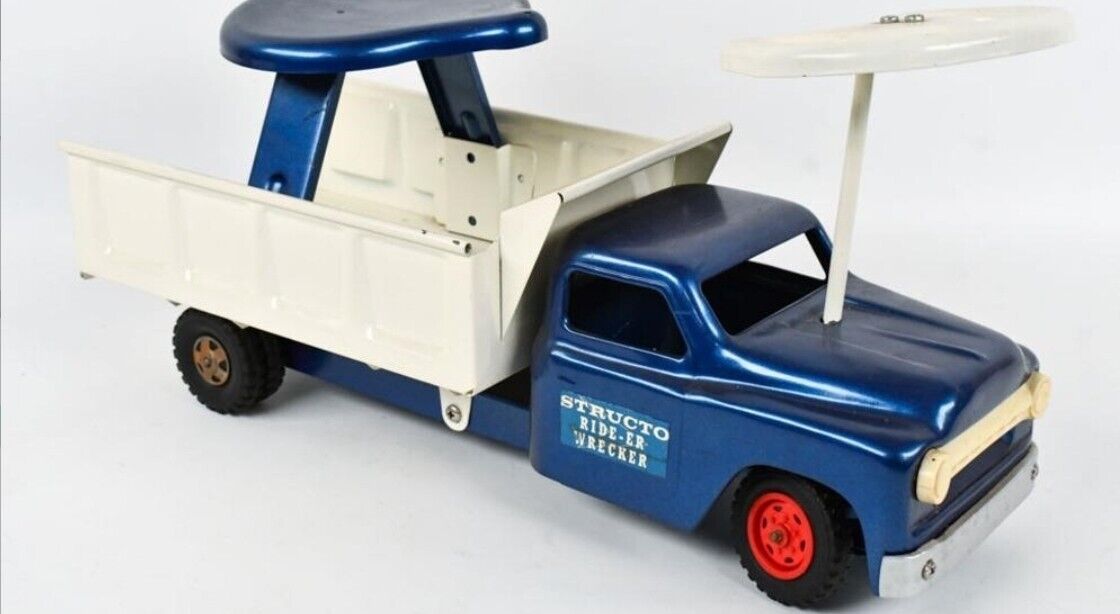 VINTAGE Restored Structo Ride-Er Dumper Truck - 1950s Pressed Steel Dump Truck