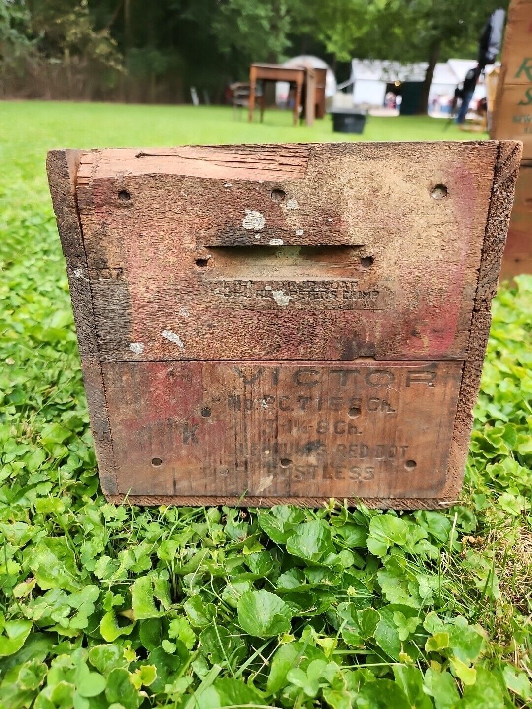 Vintage Peters Cartridge Wood Ammo Box Crate Victor 12 GA Shells Kings Mills Oh