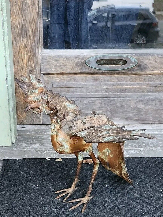 Vintage Bronze Fighting Rooster Vintage Figure Statue Farmhouse Decor Art Heavy 