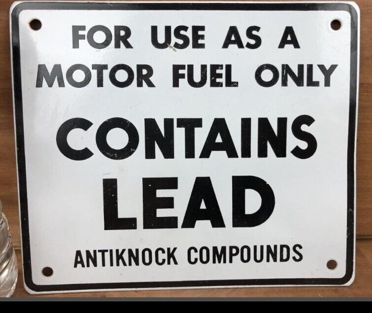 Vintage Porcelain contains LEAD Gas Pump Sign Advertising Gasoline 