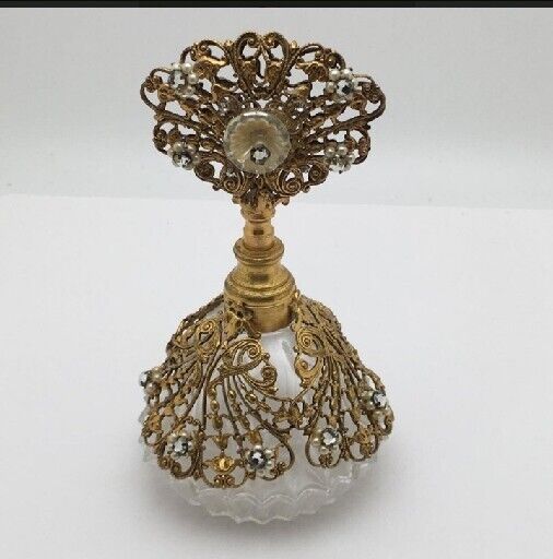 VINTAGE LADIES PERFUME BOTTLE METAL AND CUT GLASS EMPTY DIPPER REFILLABLE