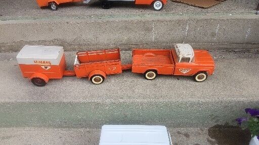 Vintage Nylint U Haul 60 Ford Pickup Truck + Trailers, Pressed Steel 3 Piece Set