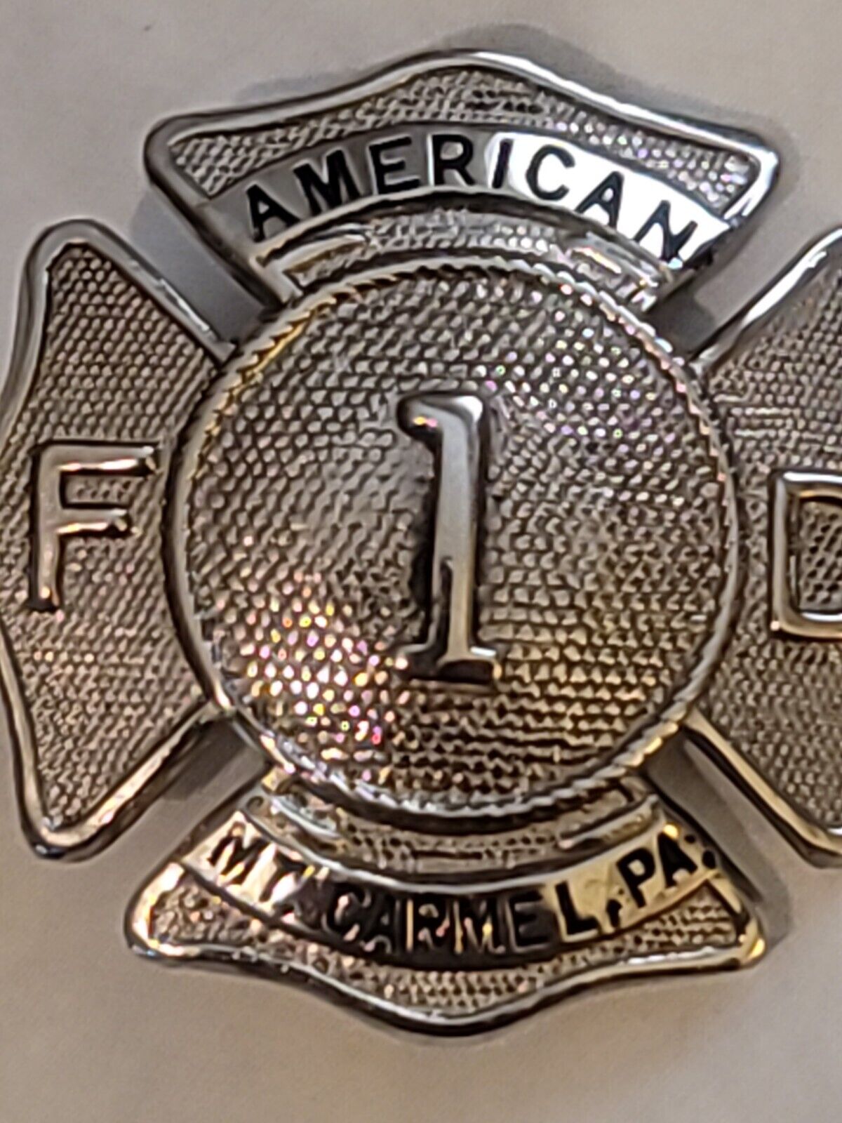 OBSOLETE FIREMAN'S BADGE  Mt. CARMEL PA FIREFIGHTER FIRST American 1