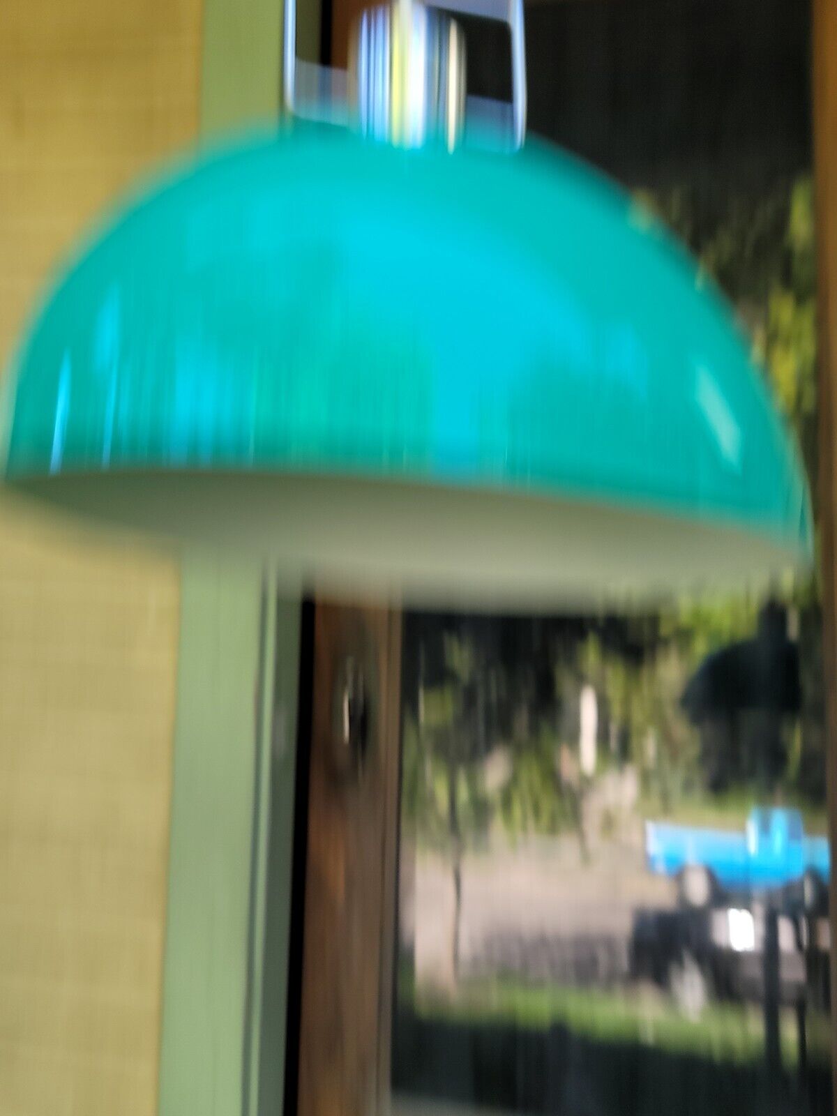 Vintage MCM Lightolier Atomic Dome Plastic Green Light Fixture Hanging Pendant 