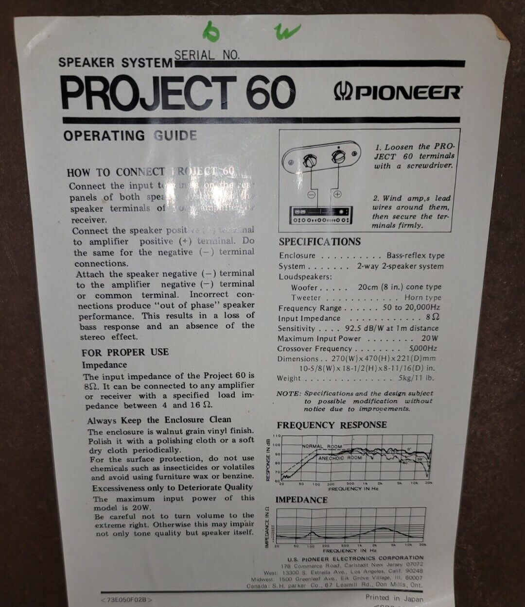 Vintage Pioneer Project 60 Speaker 1 Speaker Only 