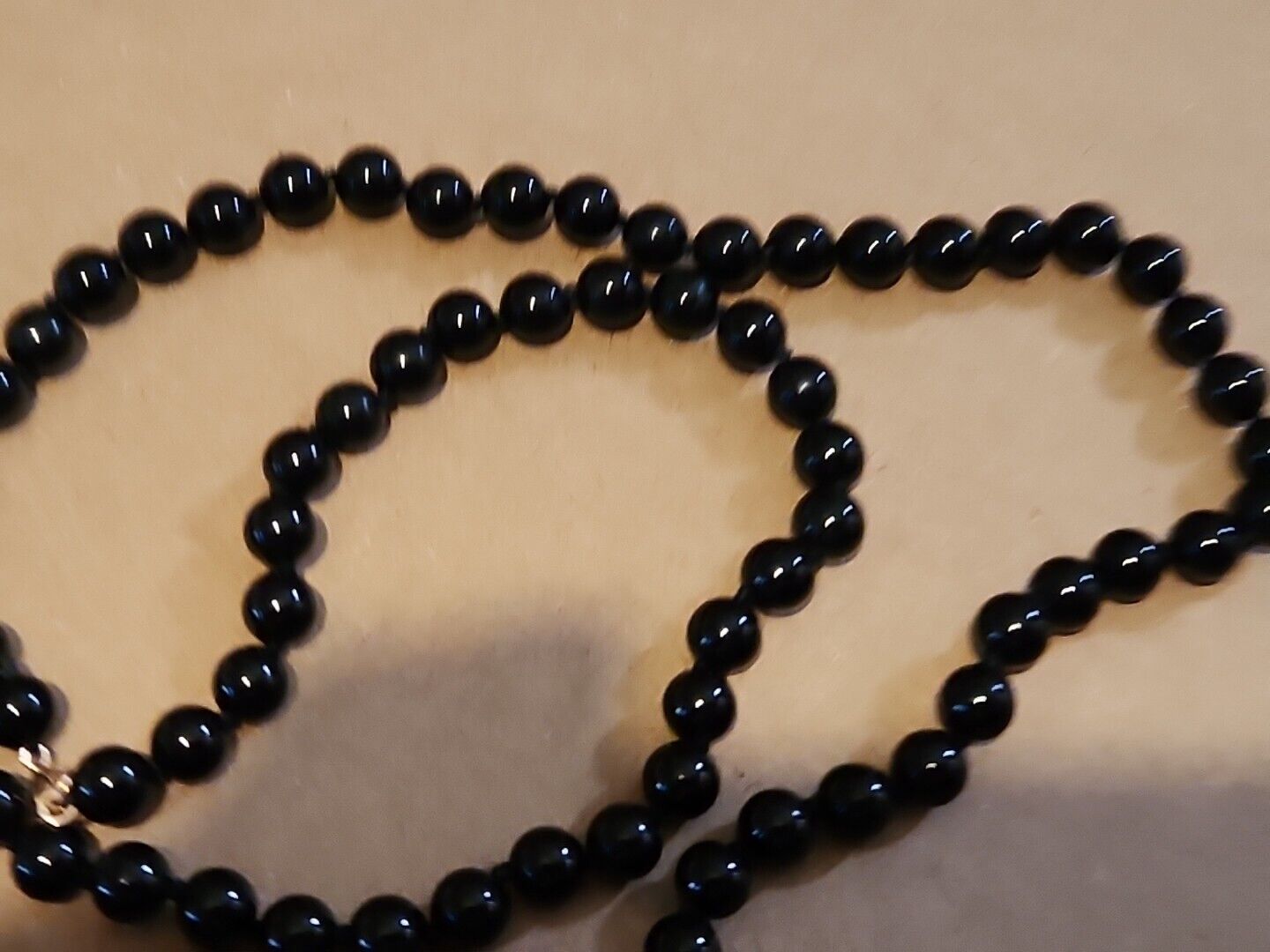 Vintage Black Onyx & 14kt Gold Clasp & Bead Necklace MCM Elegant Classy