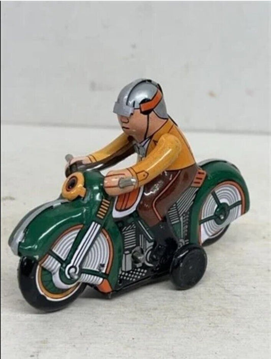 RARE VINTAGE WIND UP TIN TOY MOTORCYCLE COLLECTABLE ANTIQUE Child's Decor