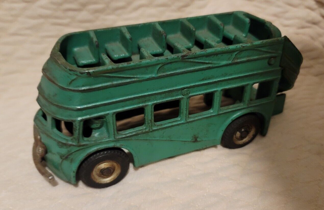 Vintage Arcade Cast Iron Double Decker Bus-Original 318 R  Paint 8” Long