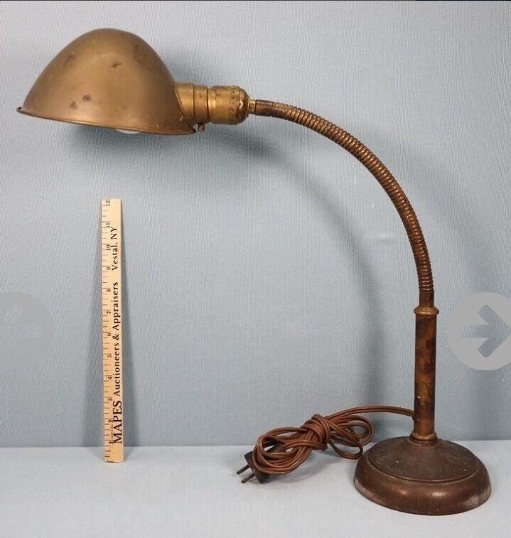 Vintage Brass Gooseneck Desk Lamp Almond Mfg Co Brass Heavy base