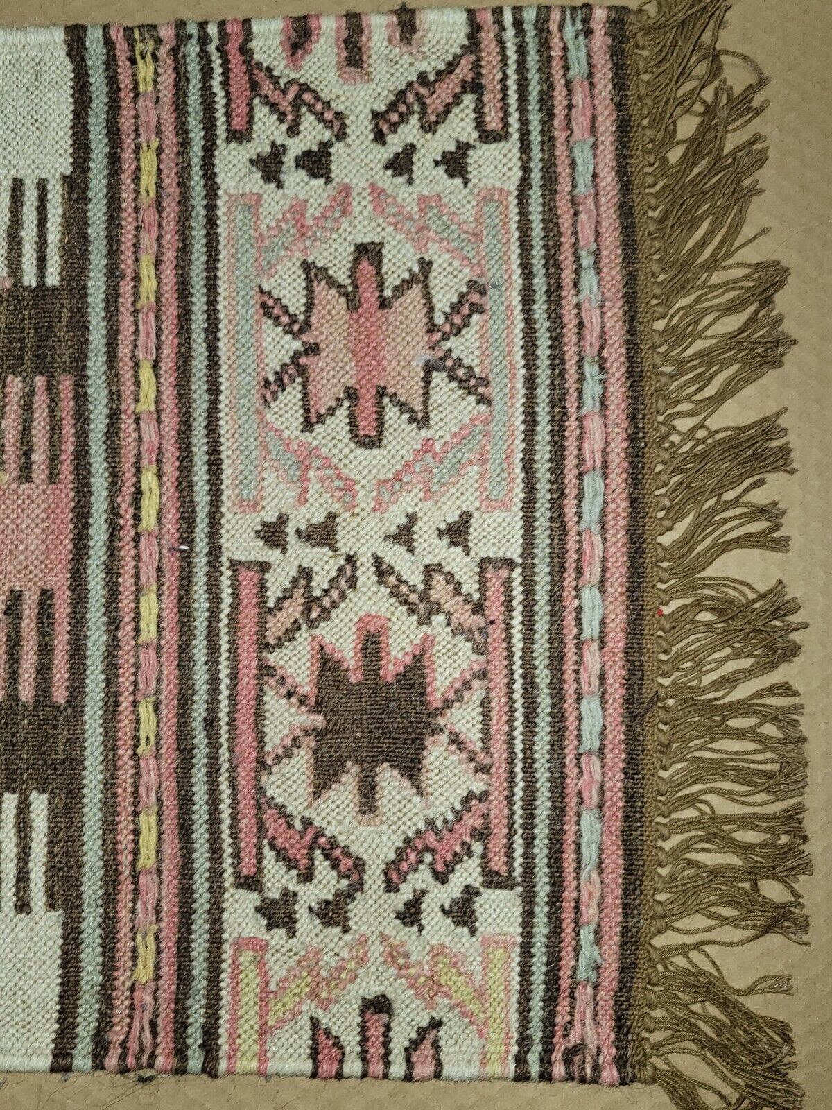 Vintage Woven Wool Southwestern Style Rug Fringes 24" x 18" Salesman samples 