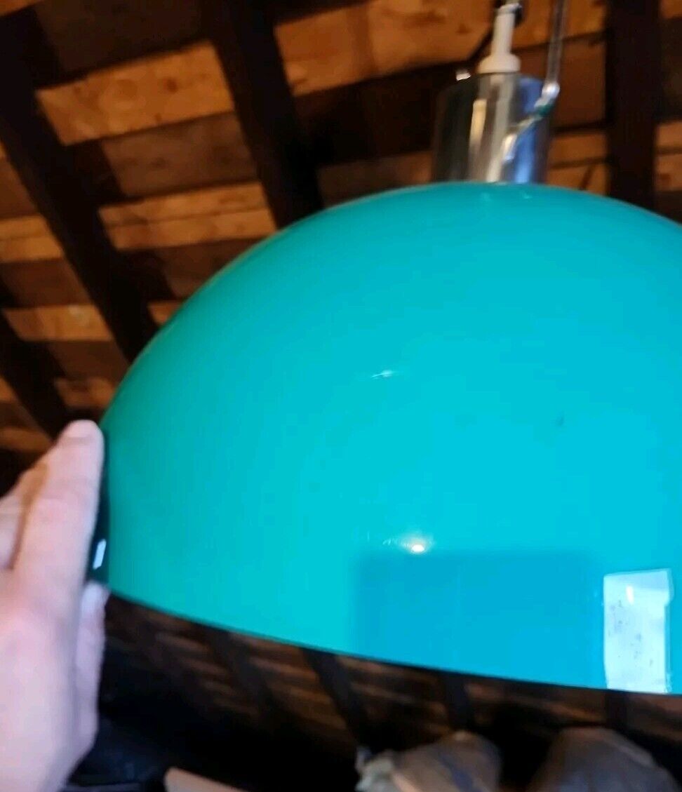 Vintage MCM Lightolier Atomic Dome Plastic Green Light Fixture Hanging Pendant 