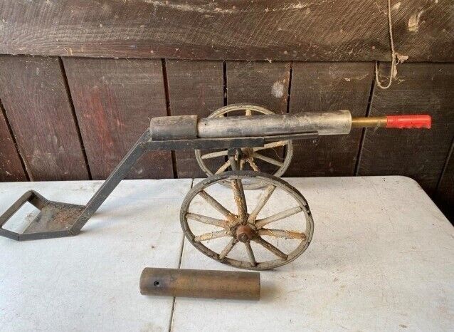 HAND MADE Cannon Military Signal Cannon Army Brass Steel toy War TWO BARRELS 