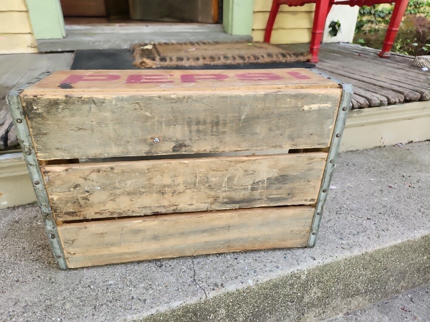 Vintage Pepsi-Cola Crate Box Yellow Wood Blue from Cincinnati Ohio 