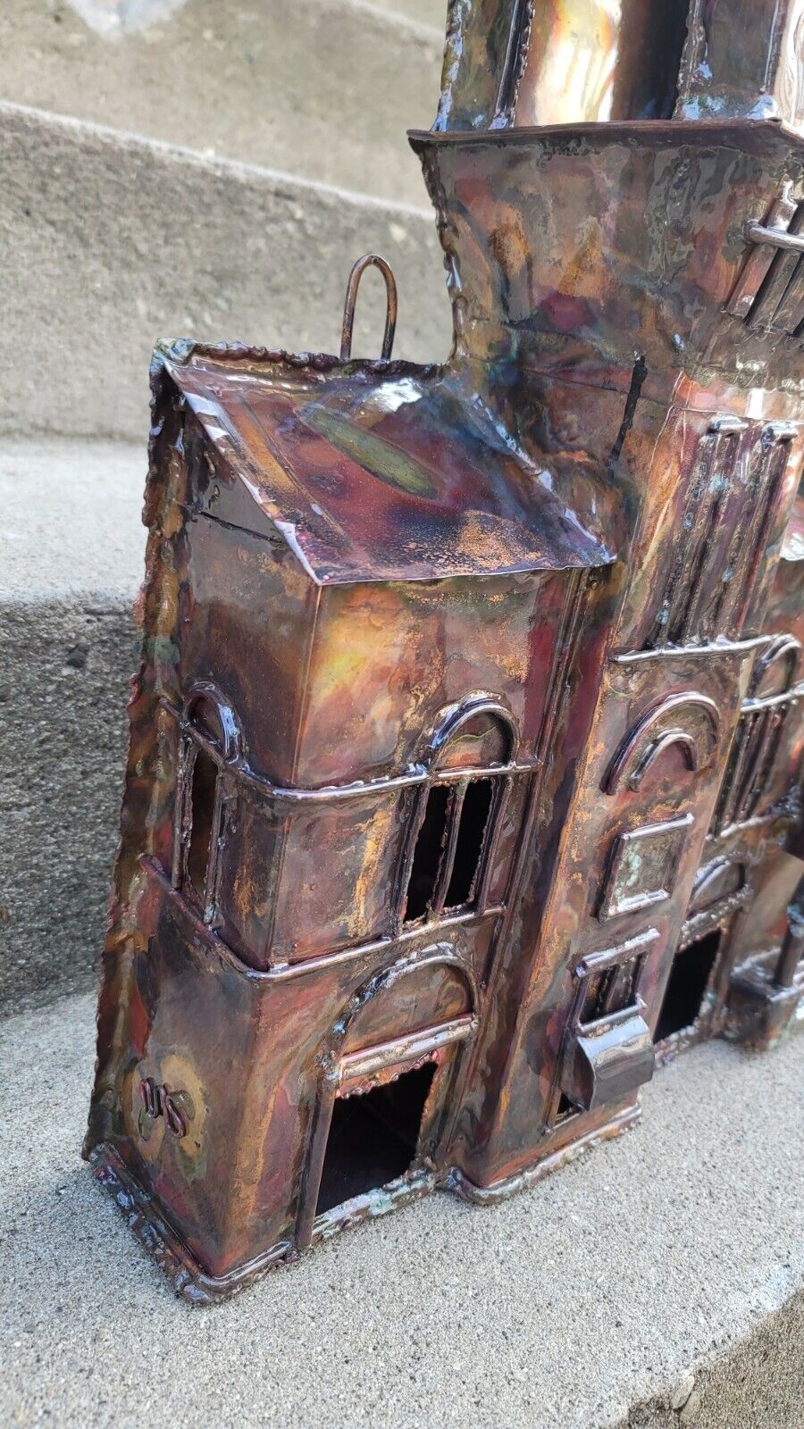 Vintage Copper CITY BUILDING Sculpture Metal Wall Art Hanging Town MCM Magaw Org