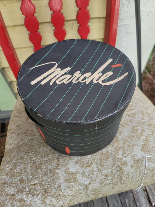 Vintage 1960s Ladies Hat Box Marche Donaldson's Store Black Green Pinstripe MCM 