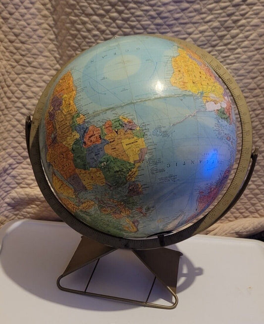 Vintage REPLOGLE STEREO RELIEF Globe 12" Diameter MCM ART DECO BASE