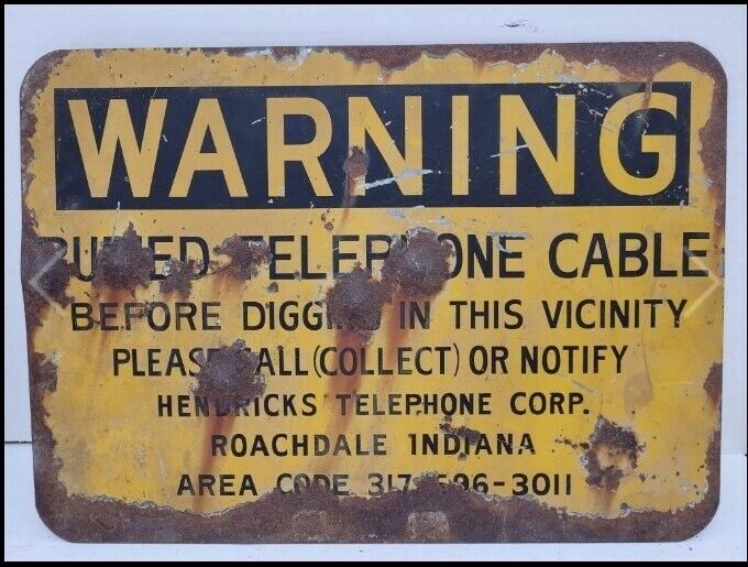 Vintage General Telephone Caution Cable Underground Sign METAL INDUSTRIAL Steam 