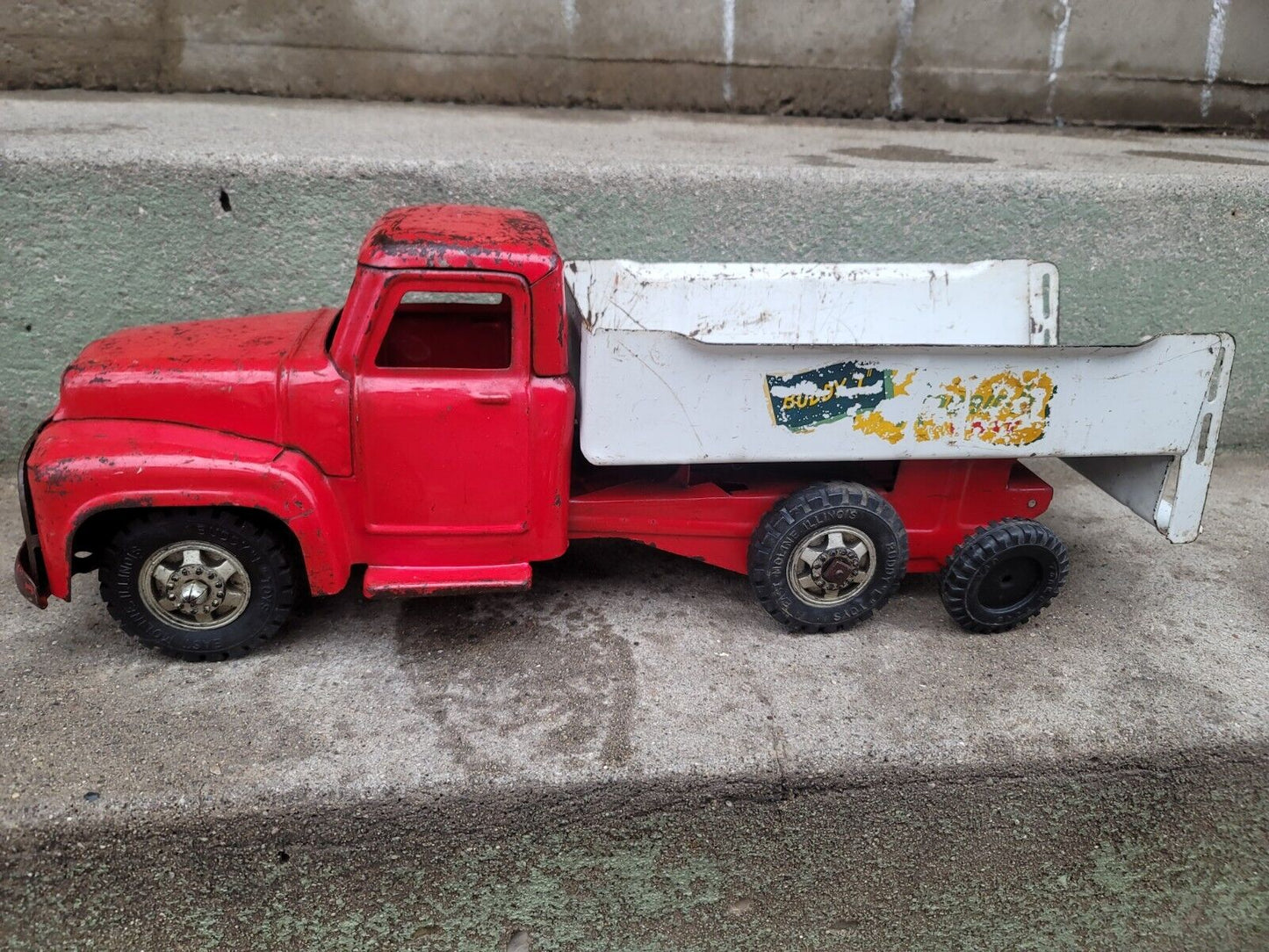 Vintage Buddy L tow truck Pressed Steel Red Tonka Structo Wyandotte 