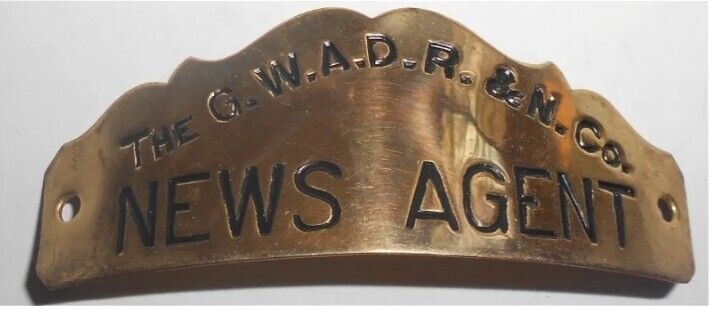 VINTAGE ARMSTRON NEWS  COMPANY AGENT HAT BADGE G.W.A.D.R.&N.  COMPANY Badge Pin 