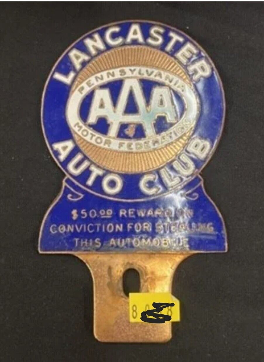 Vtg. Lancaster PA Auto Club AAA License Plate Topper Enamel Mopar Car Club Ford 