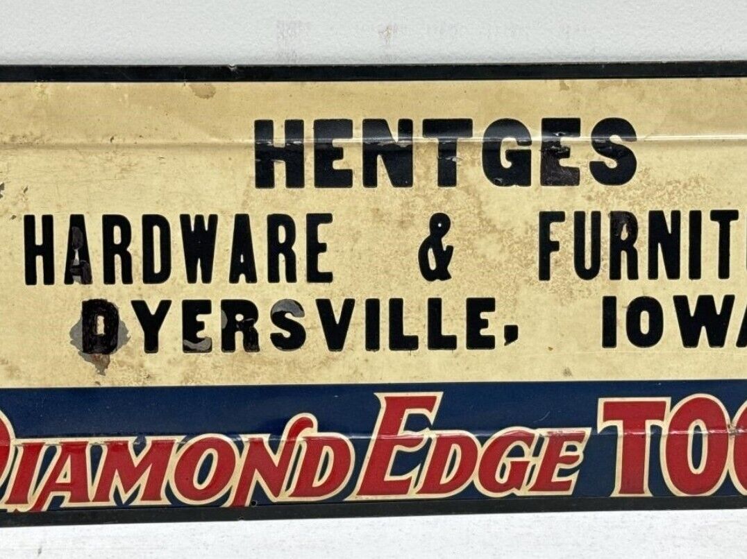 Vintage Diamond Edge Tools Tin Embossed General Store Advertising Sign 28" Long 